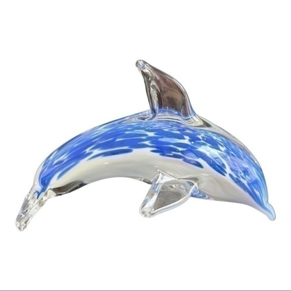 Blue White Art Glass DOLPHIN Paperweight. Great condition